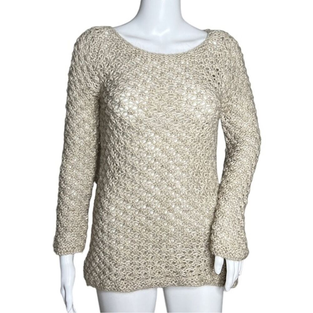 Berretti Sweater Womens Small Tan Open Knit‎ Wool Alpaca Neutral Minimalist